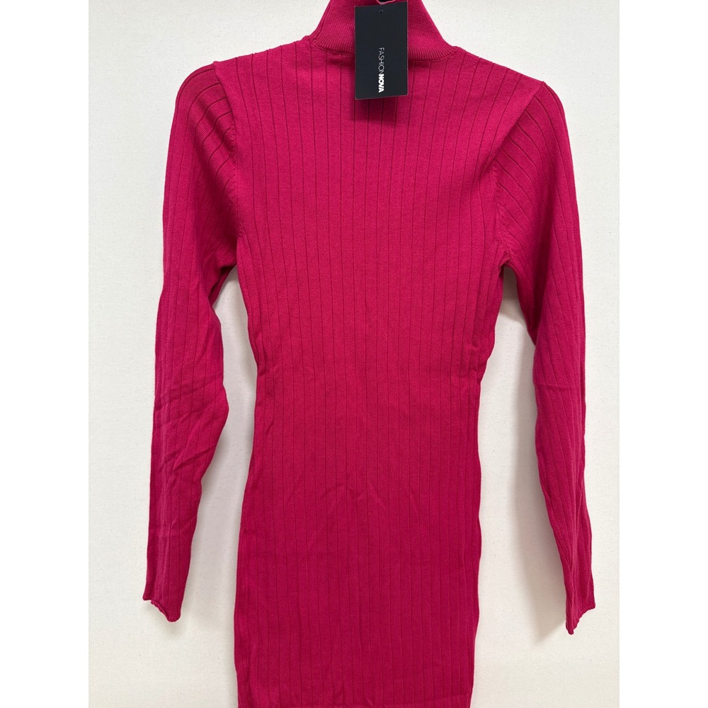 Fashion Nova Taryn Sweater Midi Dress Fuchsia Pink Ribbed Turtleneck Size M NEW